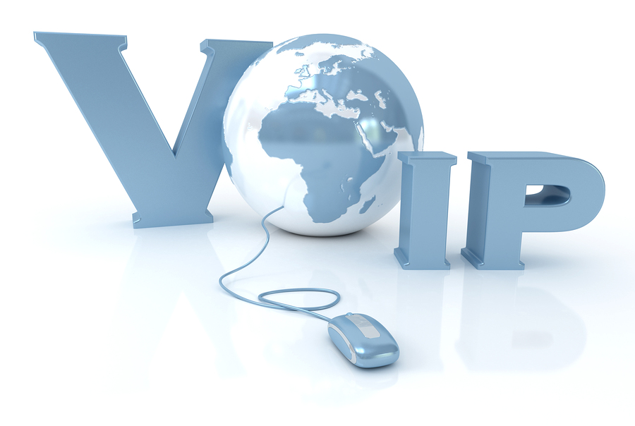 3D rendering of the word VOIP and the Earth connected to a compu